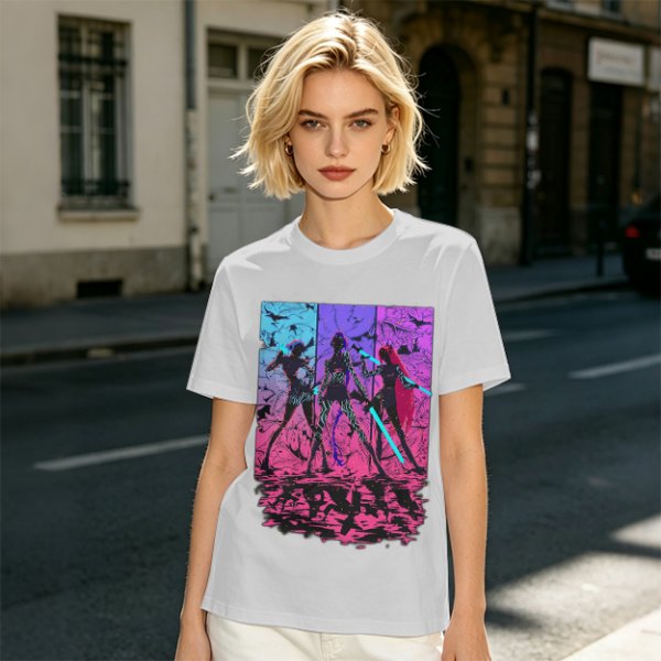 Olive T-Shirt With Neon Cyberpunk Warrior Women Graphic