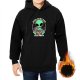 Black Hoodie with Alien Just Here For The Pizza Graphic