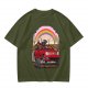 Olive T-Shirt With Red Convertible Car, Rainbow And People Graphic
