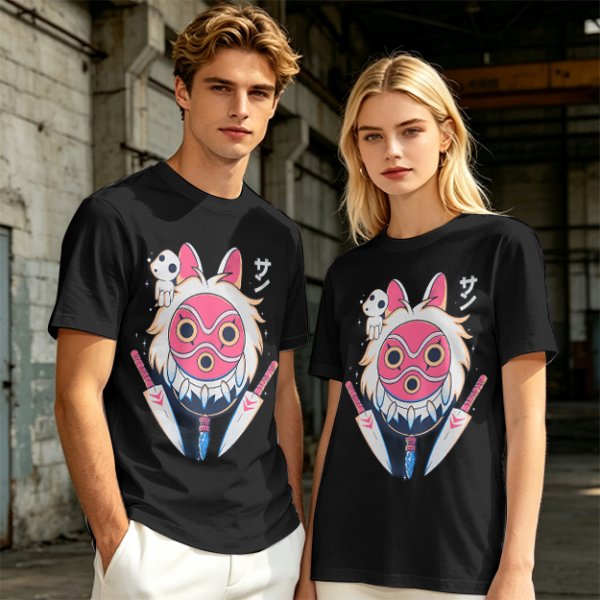 Olive T-Shirt with Princess Mononoke Mask and Kodama Print