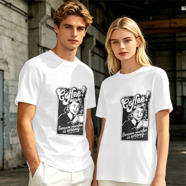 Olive T-Shirt with Retro Coffee Murder Pun Graphic