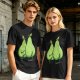 Olive Green T-Shirt With Two Cartoon Pears In Love Graphic