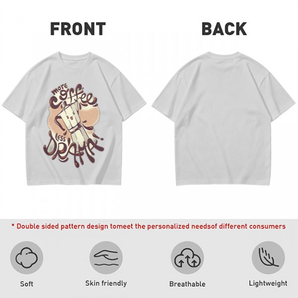Olive t-shirt with 'More Coffee Less Drama' and moka pot graphic