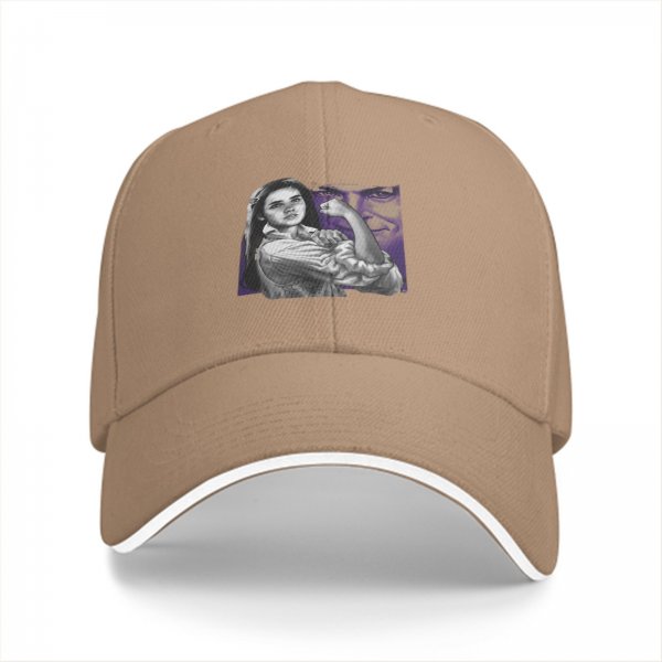 Black baseball cap with flexing woman and man face graphic