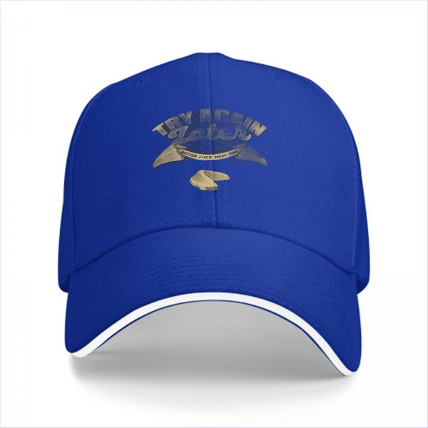 Black baseball cap with 'Try Again Later' fortune cookie graphic