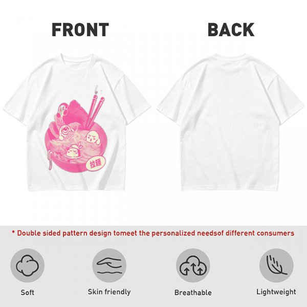 Oversized dark green t-shirt with cute pink ramen bowl graphic