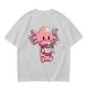 Olive T-Shirt With Cute Axolotl Holding Hot Drink Print