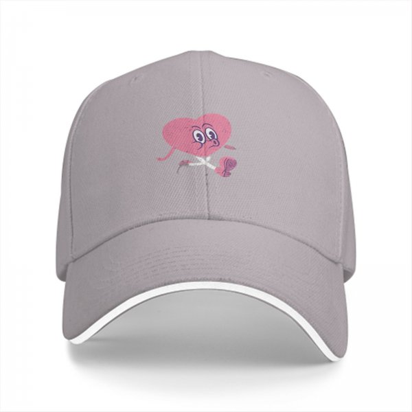 Black baseball cap with sad running pink heart graphic