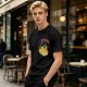 Olive green t-shirt with space frog graphic and Houston text