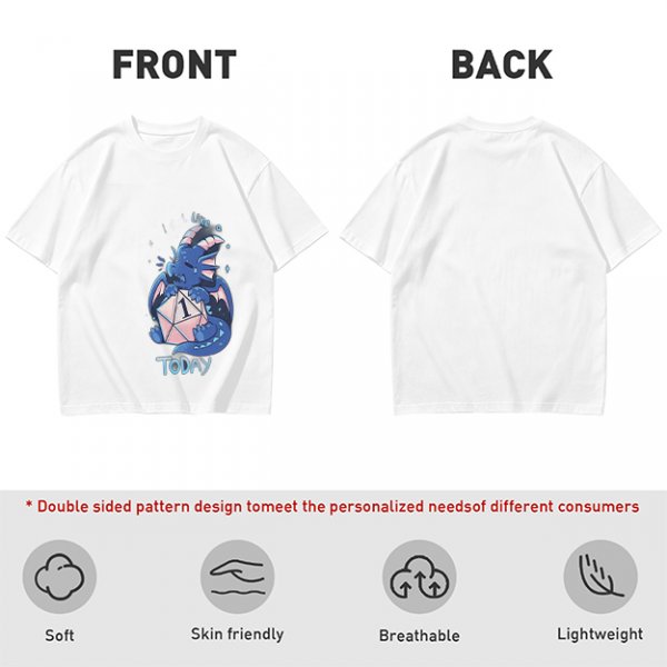 Olive T-Shirt With Sad Dragon Holding D20 Natural 1 'Like A Today' Print