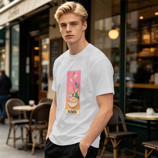 Olive T-Shirt With Ramen Tarot Card Style Graphic Print