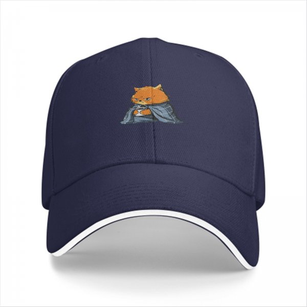 Black Baseball Cap With Grumpy Orange Cat Holding Mug Under Blanket Print