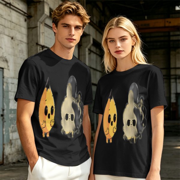 Olive T-Shirt With Surprised Flame and Burnt Ghost Character Art