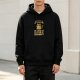 Black hoodie with funny cat and natural stupidity quote print