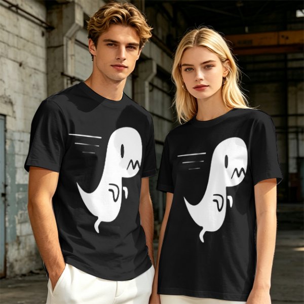 Olive T-Shirt With Cute Running Ghost Dinosaur Graphic Print