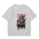 Olive green t-shirt with Trash Buddies raccoon possum and skunk graphic