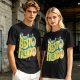 Olive graphic t-shirt with 'MY BESTO FRIENDO' anime character print