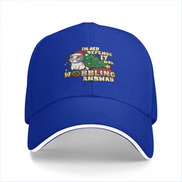 Black baseball cap with funny Christmas cat wobbling defense print