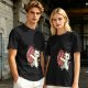 Olive T-Shirt With Cute White Cat Hugging Anatomical Heart Print