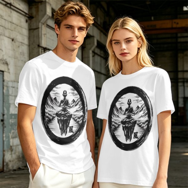 Olive T-shirt with Air Nomad Monk Meditating Ink Art Print