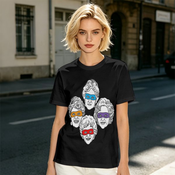 Olive T-Shirt With Golden Girls Ninja Turtle Masks Graphic