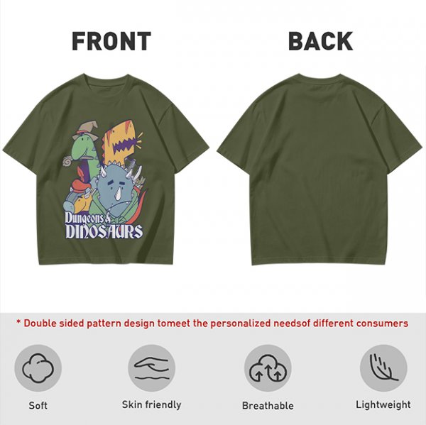 Olive Dungeons & Dinosaurs Graphic T-Shirt with Fantasy Dinosaur Art
