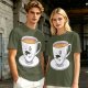 Olive Green T-Shirt With Dapper Cartoon Teacup Graphic