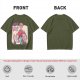 Olive T-Shirt with Friendship Themed Cartoon Crew Print