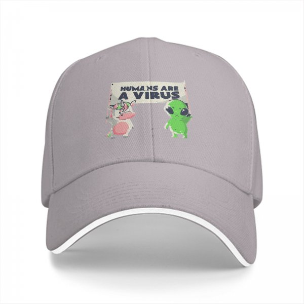 Black baseball cap with 'Humans Are A Virus' alien unicorn graphic