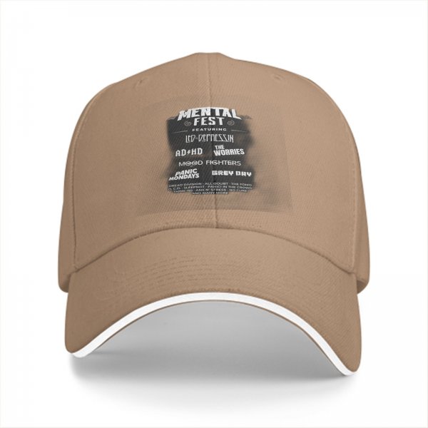 Black baseball cap with Mental Fest themed band-style print