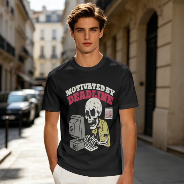 Motivated by Deadline Skeleton Working at Computer T-Shirt