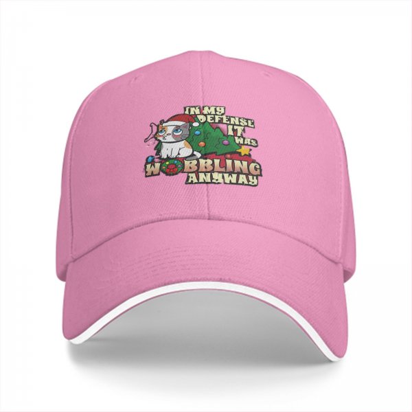 Black baseball cap with funny Christmas cat wobbling defense print