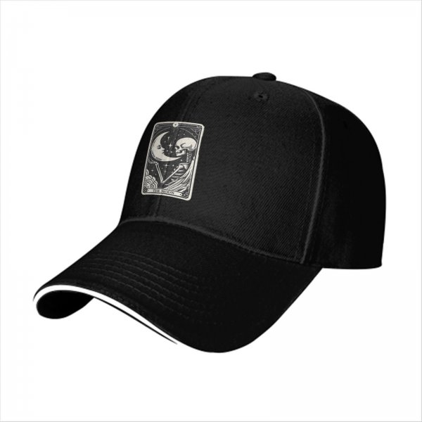 Black Baseball Cap With The Moon Tarot Card Skeleton Design