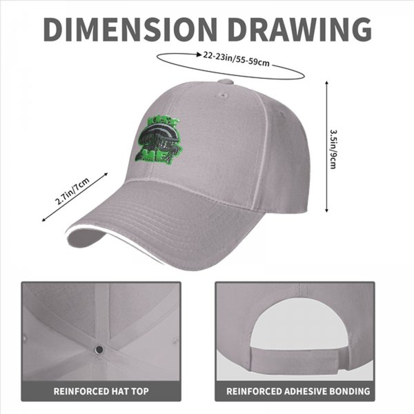 Black baseball cap with alien graphic and 'Kiss Me' text