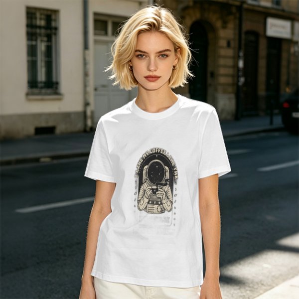 Olive Astronaut Coffee T-Shirt With Space Themed Graphic