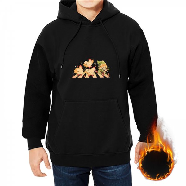 Black Hoodie With Cute Fantasy Character Graphic Print
