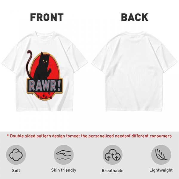 Olive T-Shirt With Black Cat Rawr Dinosaur Parody Graphic