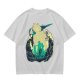 Anime Silhouette Graphic Olive Green Short Sleeve T-Shirt
