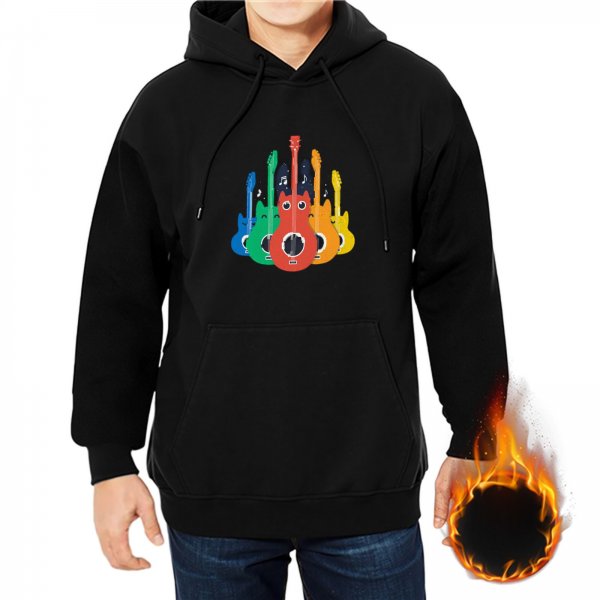 Black Hoodie With Colorful Cartoon Guitars Graphic