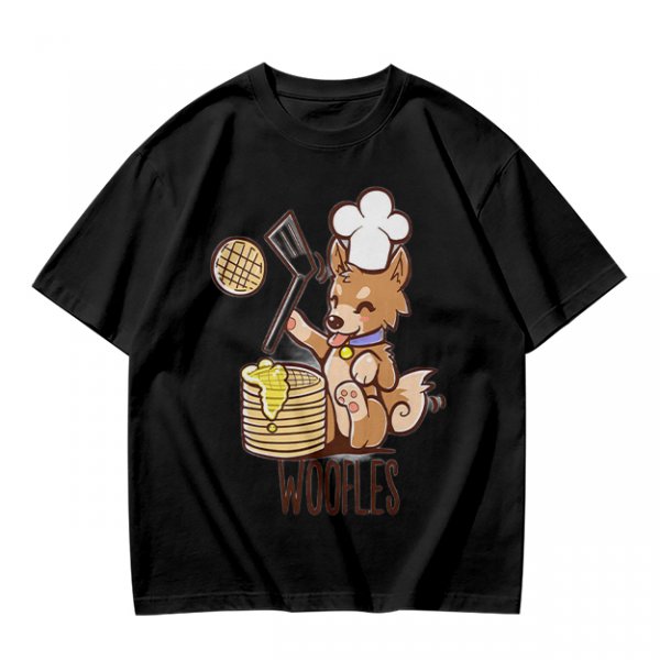 Olive T-Shirt With Cute Dog Chef Cooking Waffles Graphic