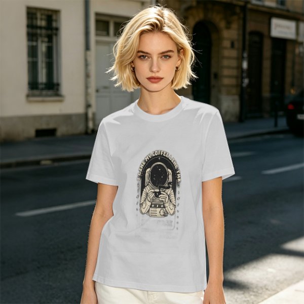 Olive Astronaut Coffee T-Shirt With Space Themed Graphic