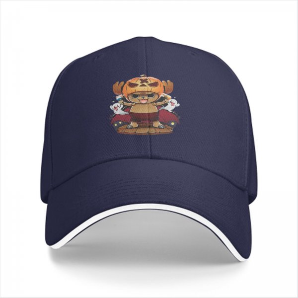 Black baseball cap with Halloween pumpkin reindeer character and ghosts print