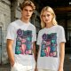 Olive T-Shirt with Cyberpunk Pink Cat and Robotic Tech Print