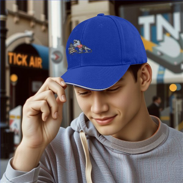 Black Baseball Cap with T-Rex Dinosaur and Christmas Tree Design