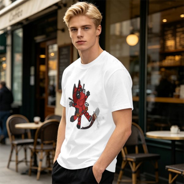 Olive Green T-Shirt With Cute Deadpool Dog Graphic Print