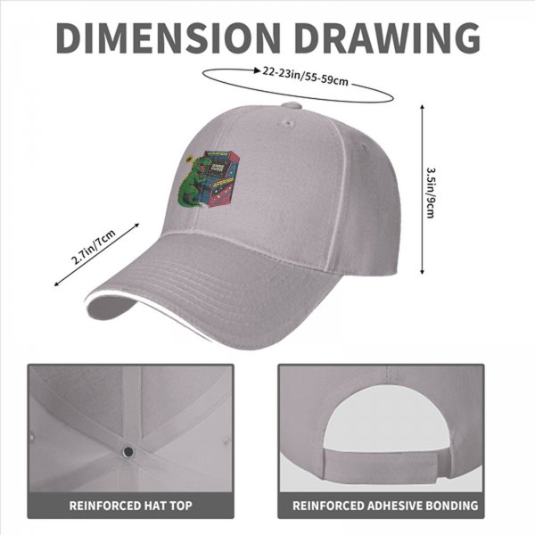 Black Baseball Cap with T-Rex Playing Asteroids Arcade Game Over Print