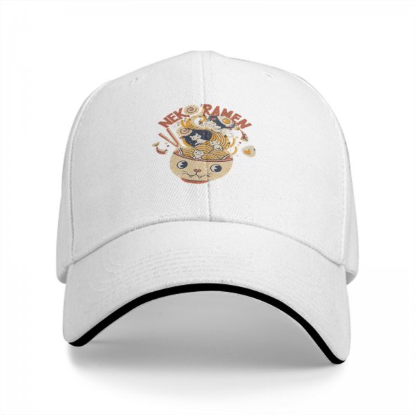 Black Baseball Cap With Cute Neko Ramen Cat Bowl Graphic