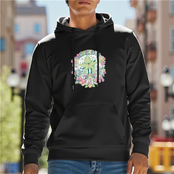 Black hoodie with floral cannabis leaf graphic design