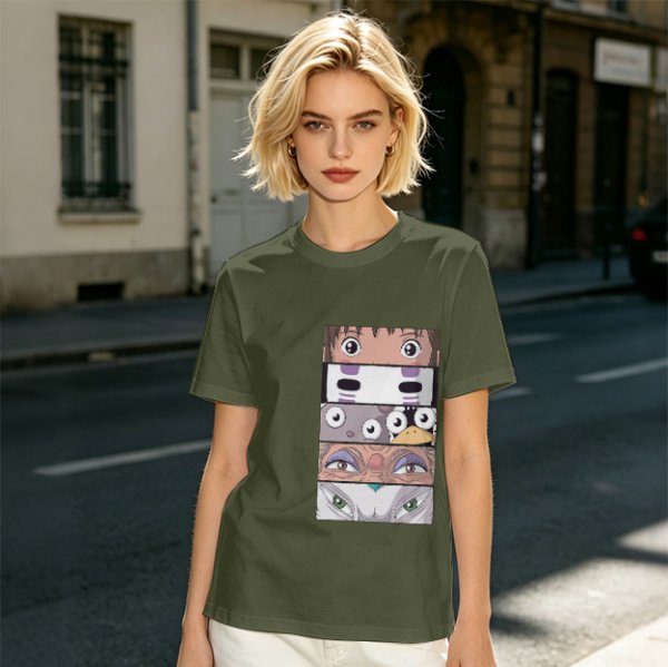 Spirited Away Character Eyes Graphic Olive T-Shirt