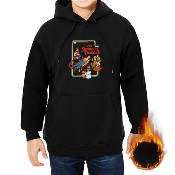 Black hoodie with retro 'Let's Summon Demons' graphic print